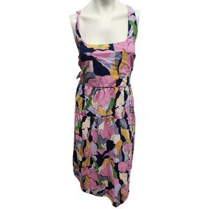 Ava & Viv Women’s 3X Sleeveless Midi Dress Abstract Multicolor Print Crinkle Tie